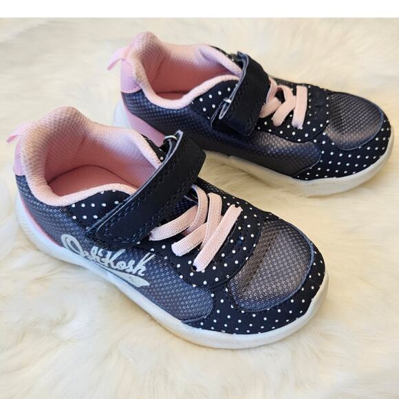Osh Kosh Navy Blue and Pink with Pokladots Velcro Sneakers sz 10M - Picture 1 of 6